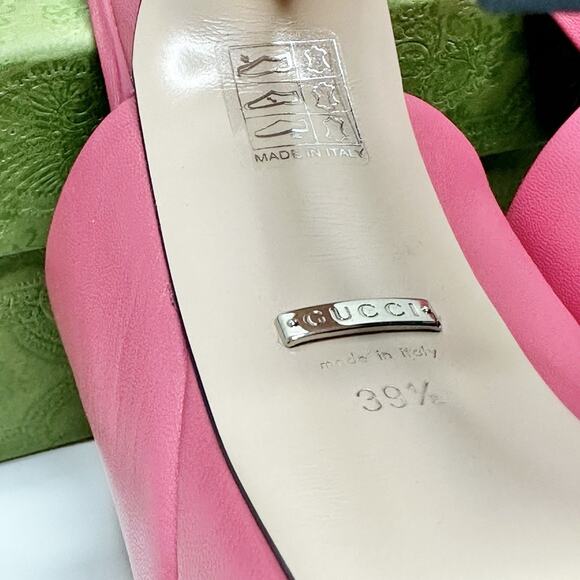 Gucci Janaya Studded GG 39.5/US 9 Platform Sandals Rhodamine Pink Spool Heel NIB - Picture 11 of 11